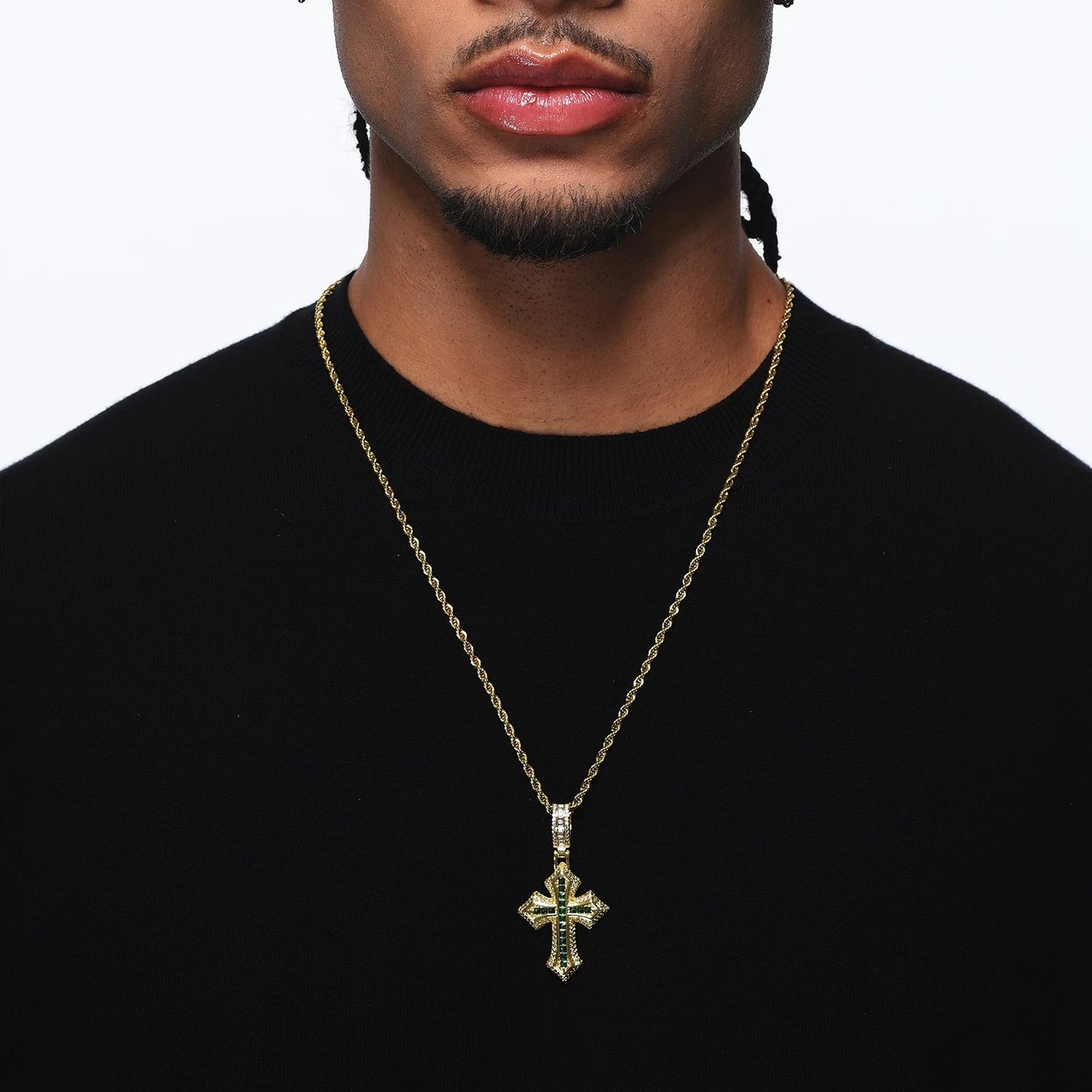 Green Diamond Cross Necklace