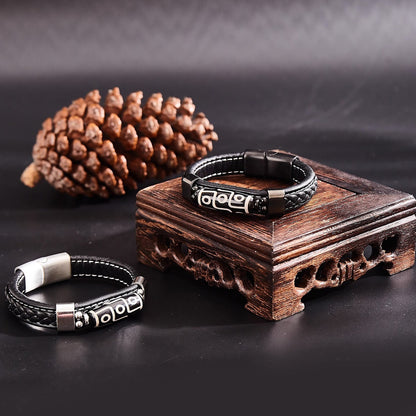 Nine-eye Ceramic And Leather Bracelet
