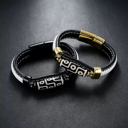 Nine-eye Ceramic And Leather Bracelet