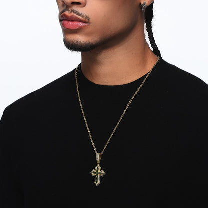 Green Diamond Cross Necklace