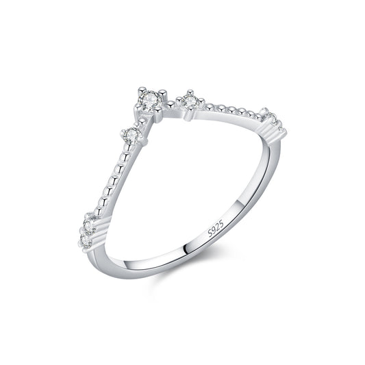 V-Shaped Sterling Silver Moissanite Ring