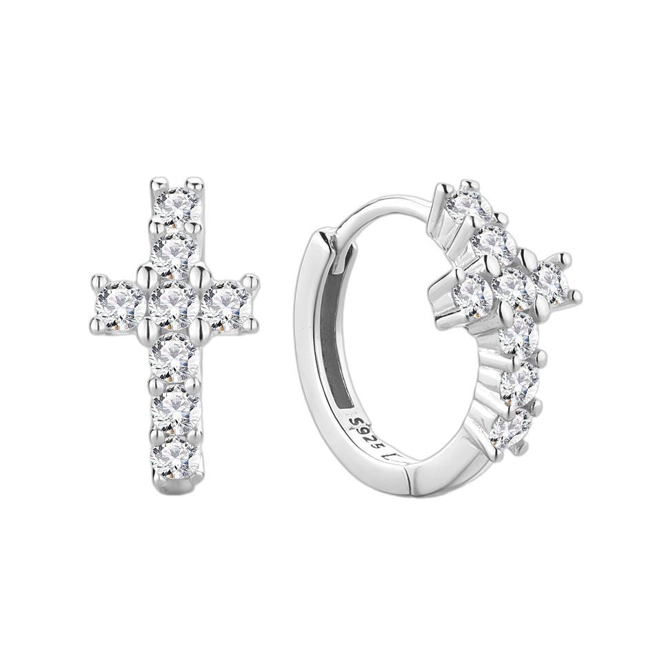 925 Sterling Silver Diamond Cross Earrings