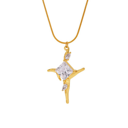 18k Gold Plated Cross Gemstone Necklace