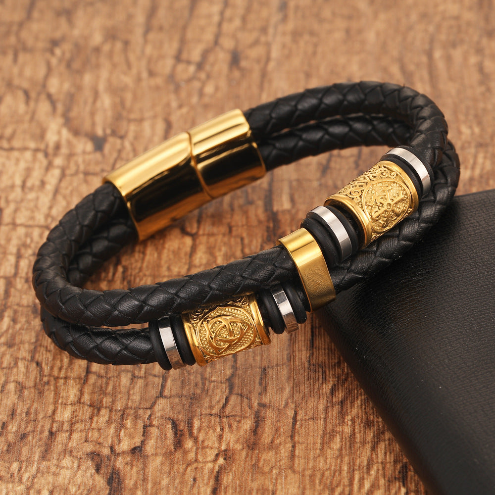 Gold-plated Double Leather Braided Bracelet