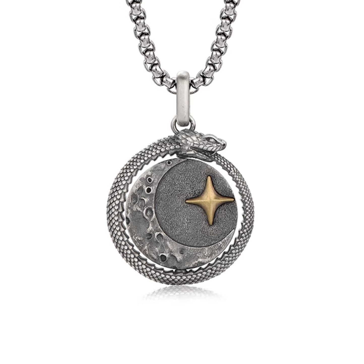 Vintage Coiled Snake Celestial Necklace