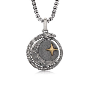 Vintage Coiled Snake Celestial Necklace