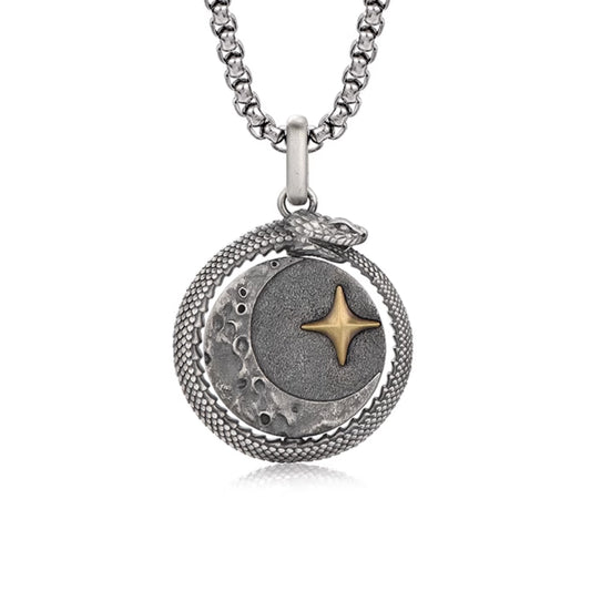 Vintage Coiled Snake Celestial Necklace