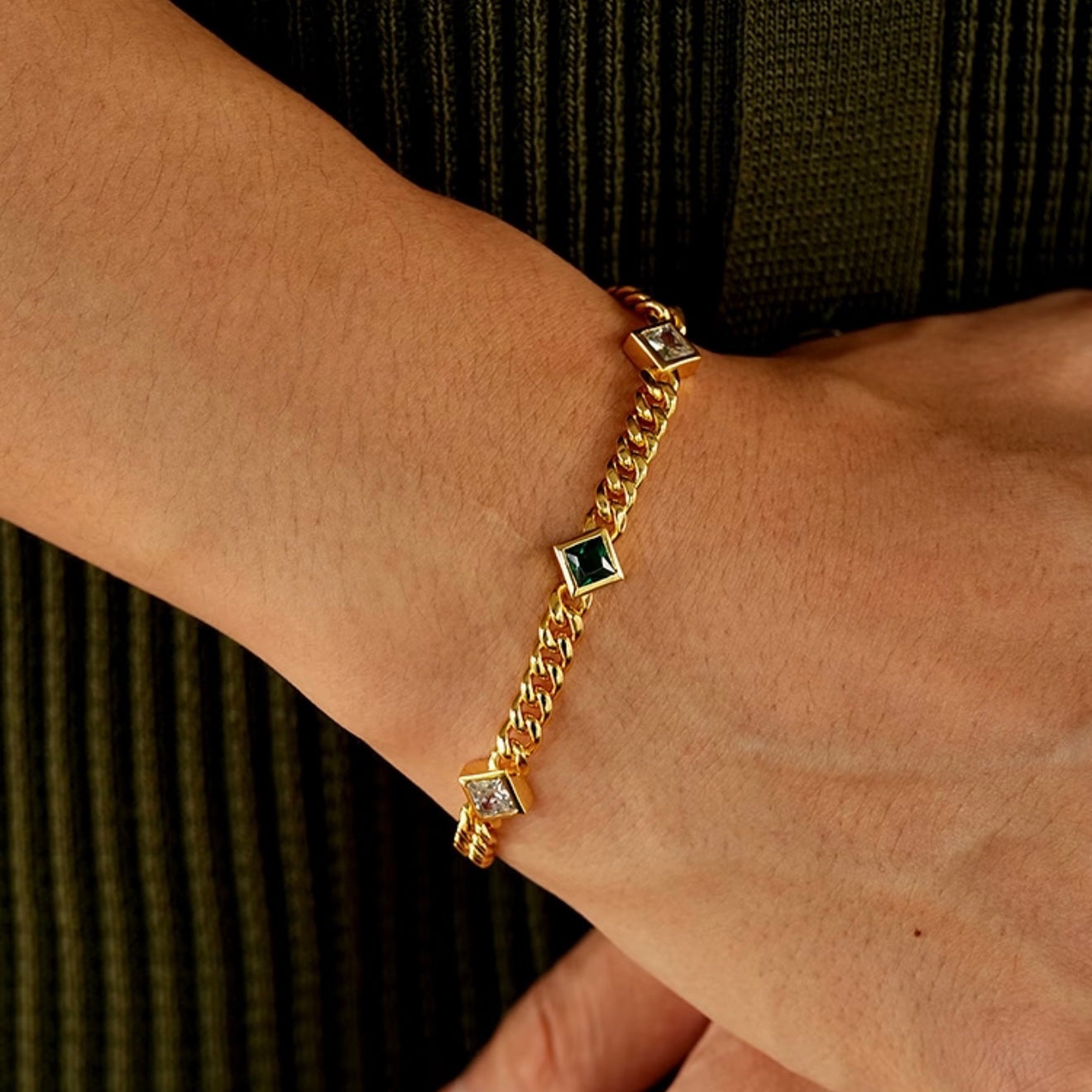 Green Zircon Cuban Chain