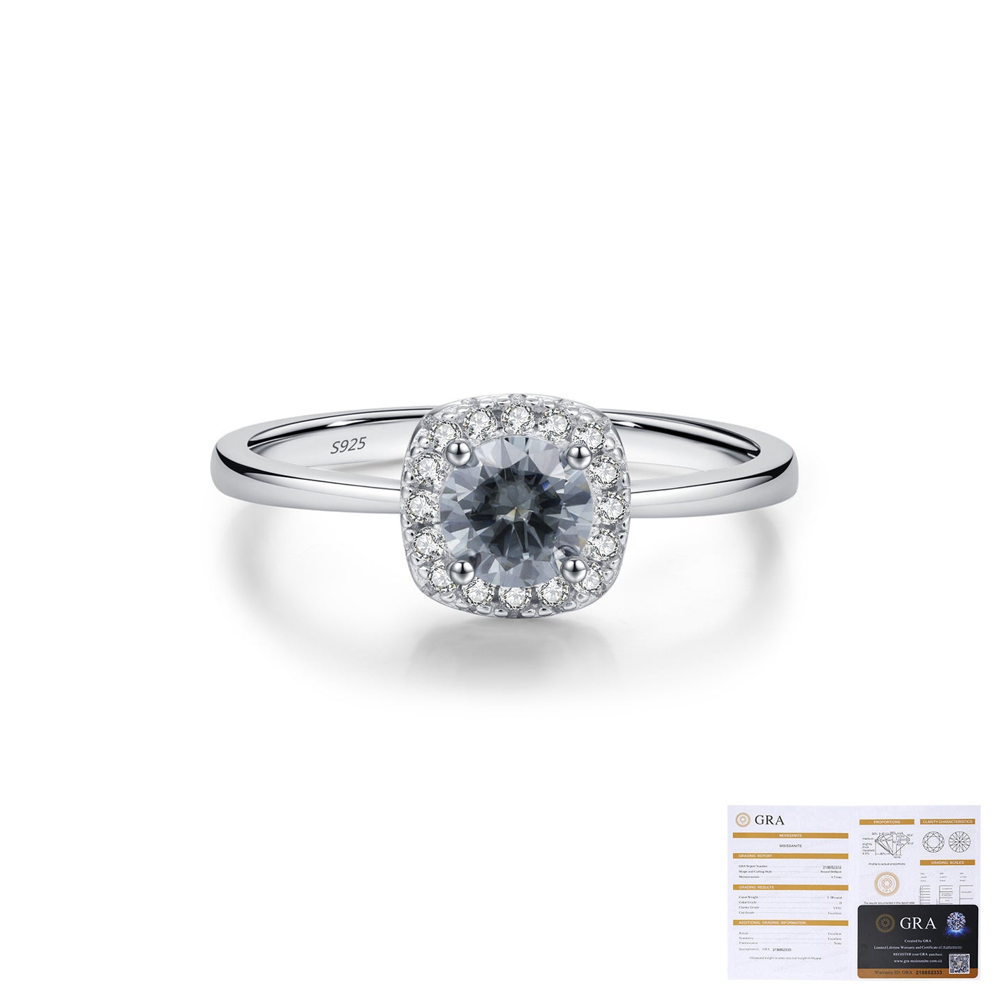 High-Grade Gray Sterling Silver Moissanite Ring