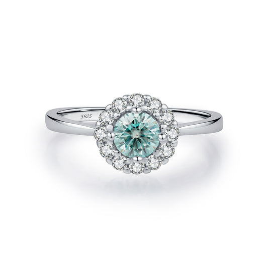 Halo Sterling Silver Moissanite Ring