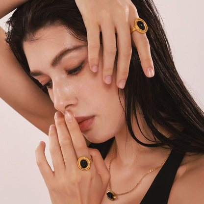 18k Gold Plated Black Onyx Ring
