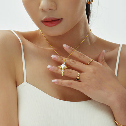 18k Gold Plated Cross Gemstone Necklace