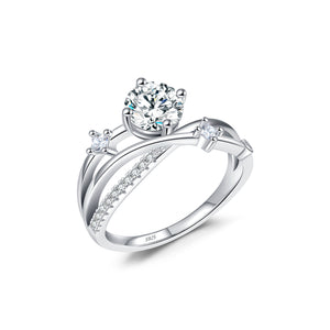 Flower Branch Sterling Silver Moissanite Ring
