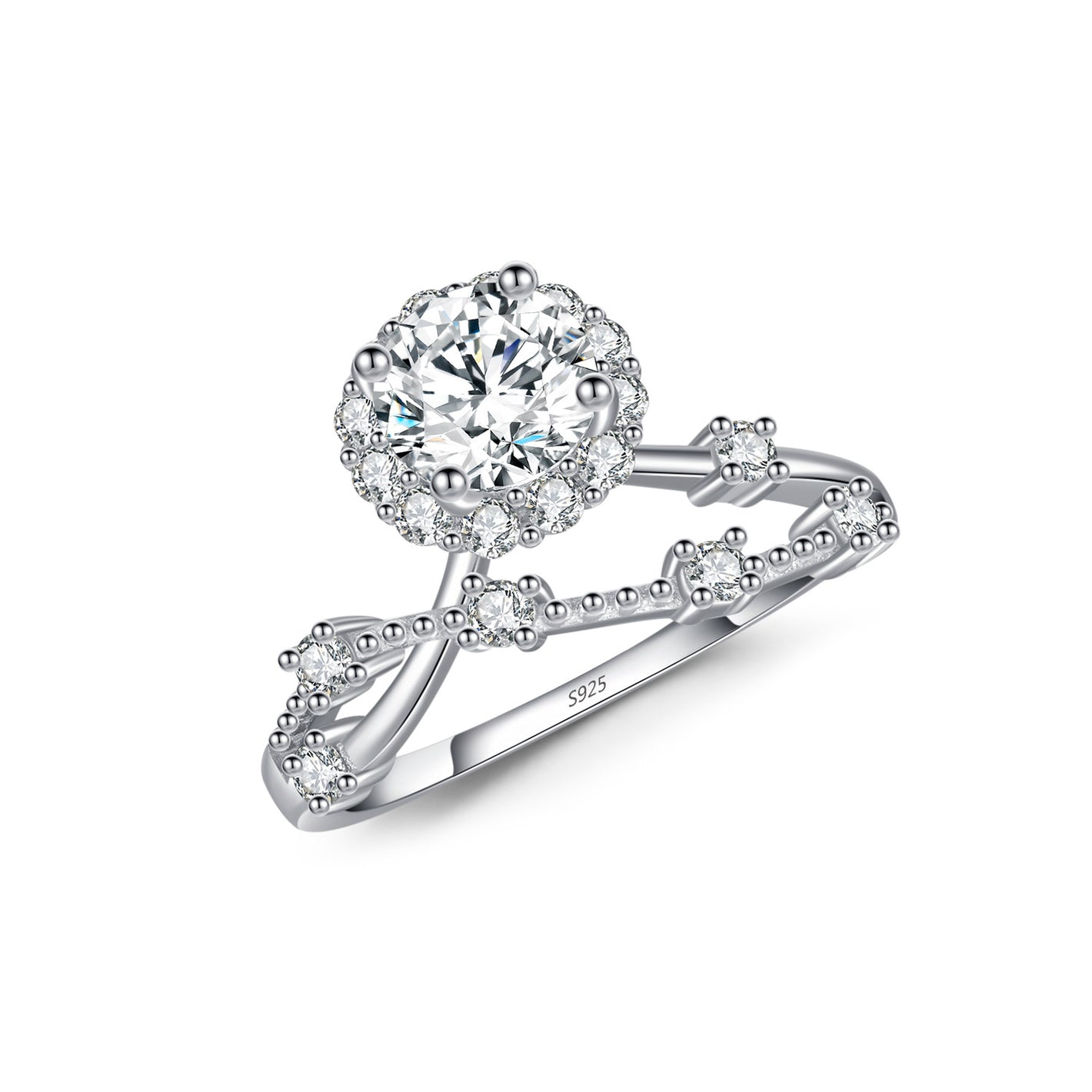 Flower Branch Sterling Silver Moissanite Ring