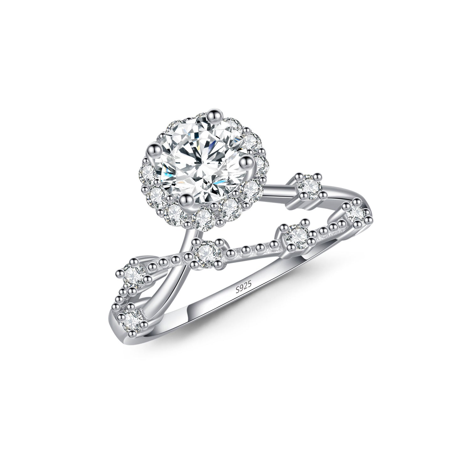 Flower Branch Sterling Silver Moissanite Ring