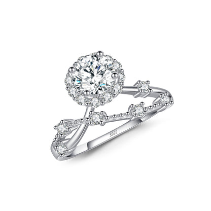 Flower Branch Sterling Silver Moissanite Ring