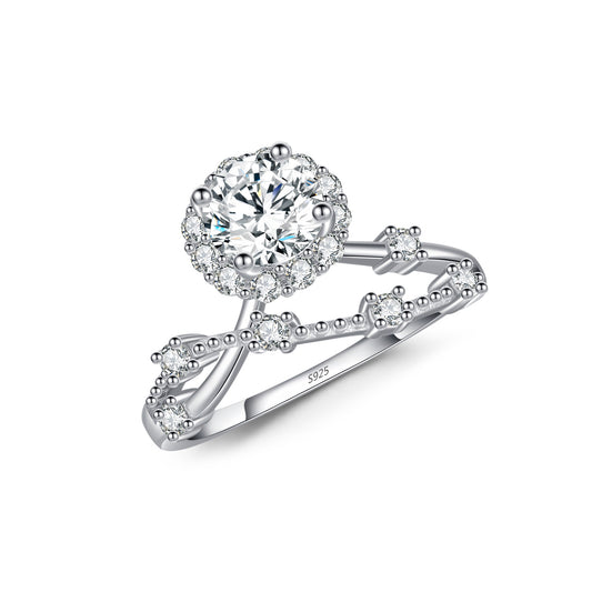 Flower Branch Sterling Silver Moissanite Ring