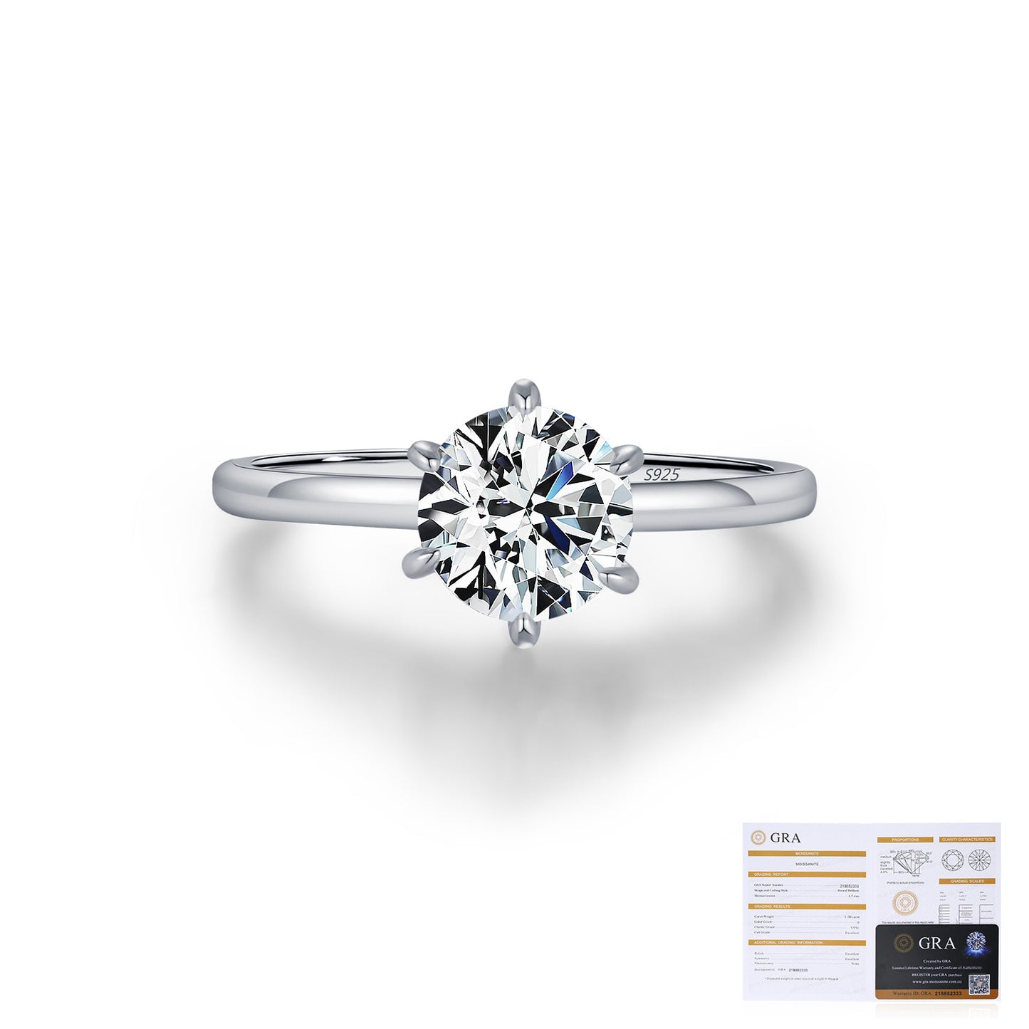 Classic 1 Carat Sterling Silver Moissanite Ring