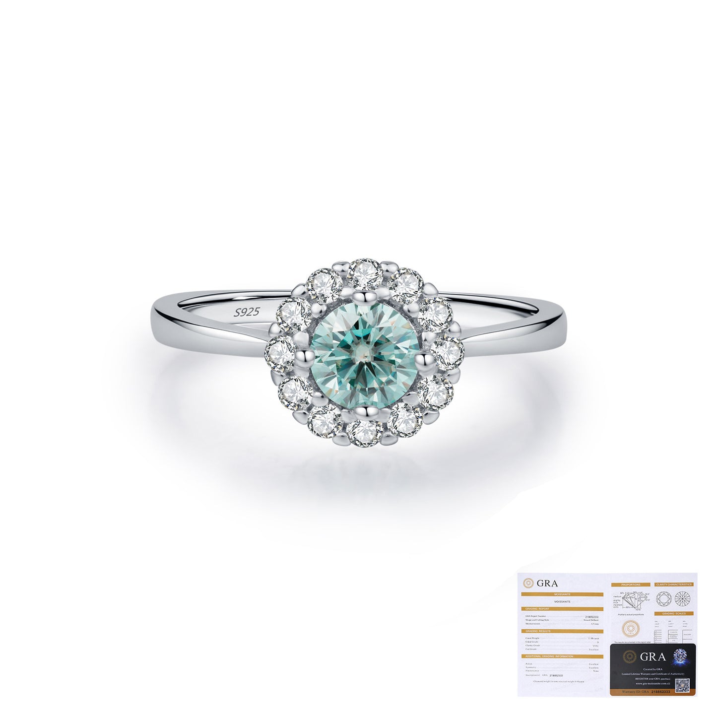 Halo Sterling Silver Moissanite Ring