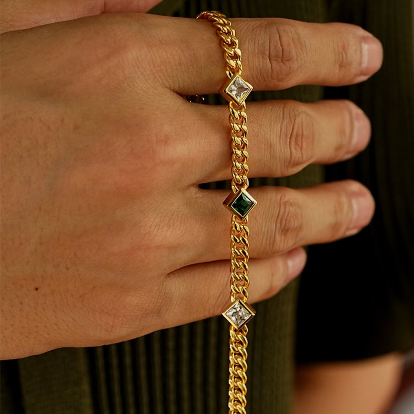 Green Zircon Cuban Chain