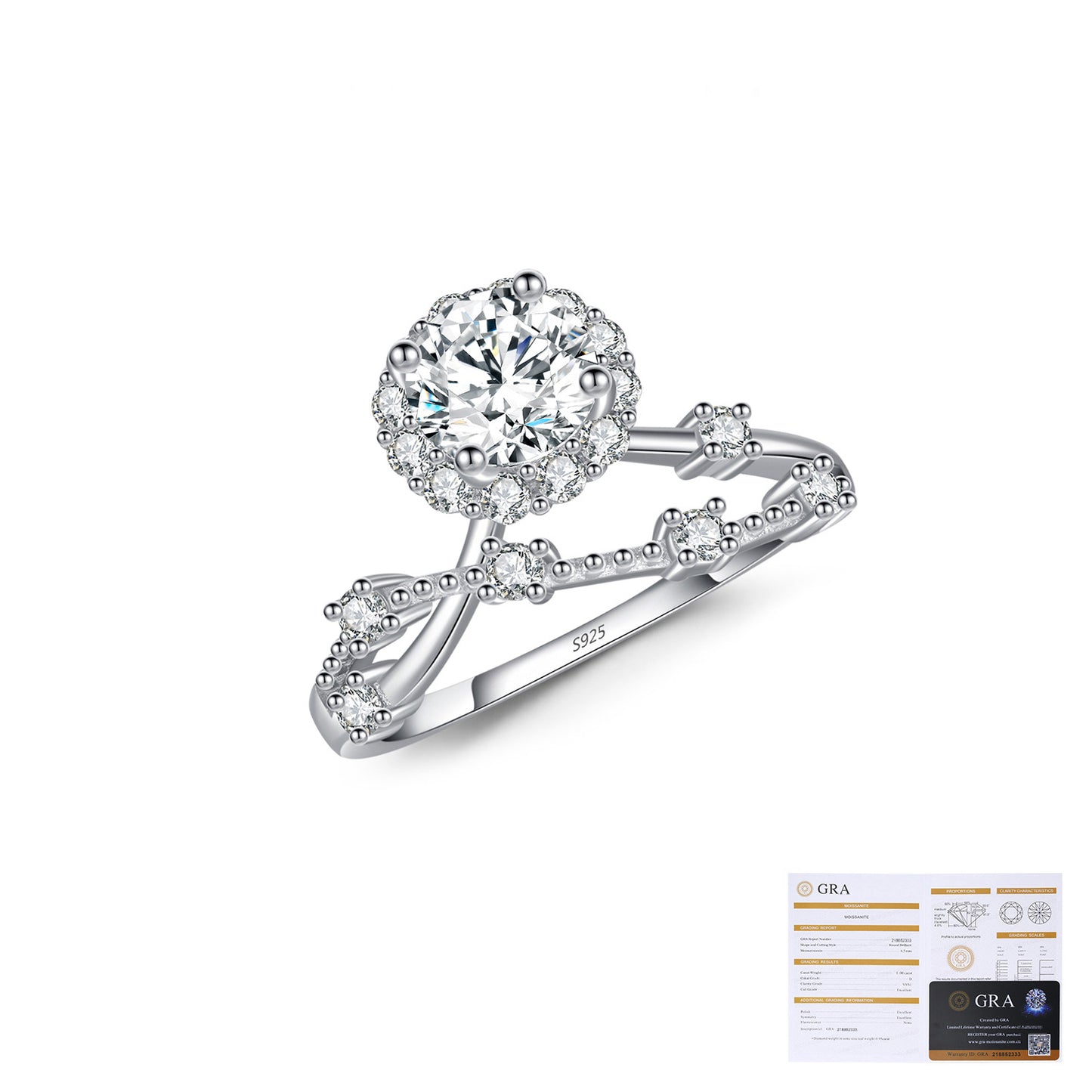 Flower Branch Sterling Silver Moissanite Ring