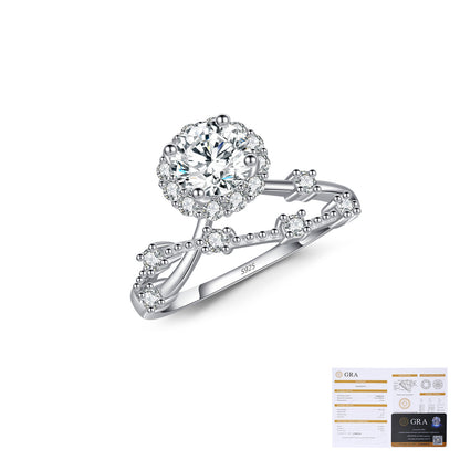 Flower Branch Sterling Silver Moissanite Ring