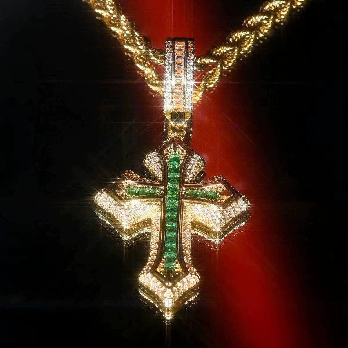 Green Diamond Cross Necklace