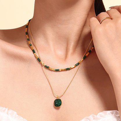 Beaded Crystal Stone Pendant Double Necklace