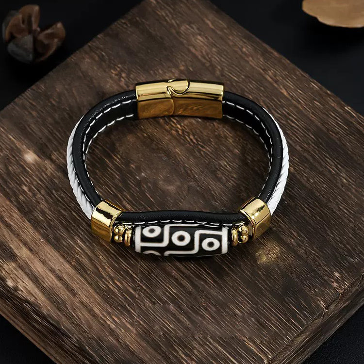 Nine-eye Ceramic And Leather Bracelet