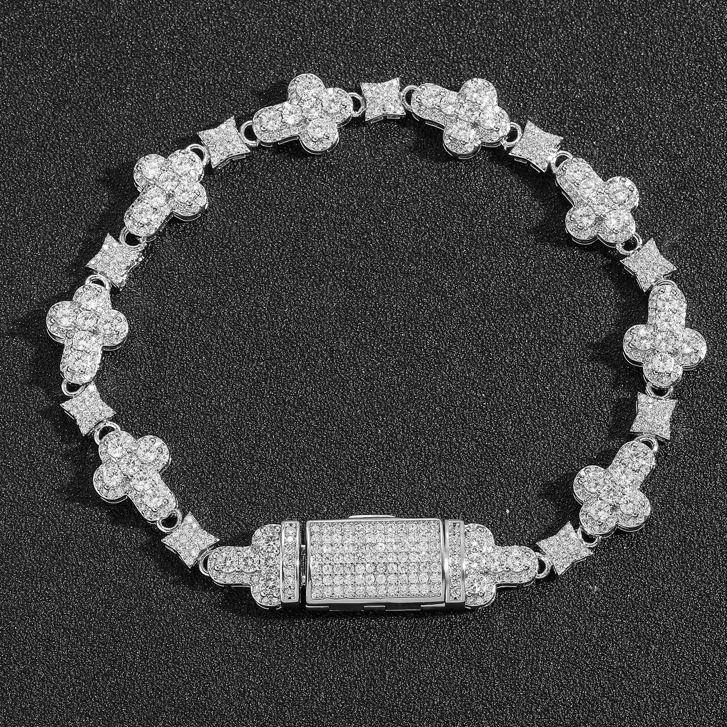 Cross Flower Hip Hop Zircon Bracelet