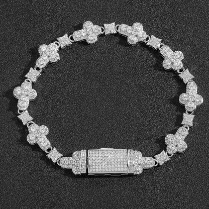 Cross Flower Hip Hop Zircon Bracelet