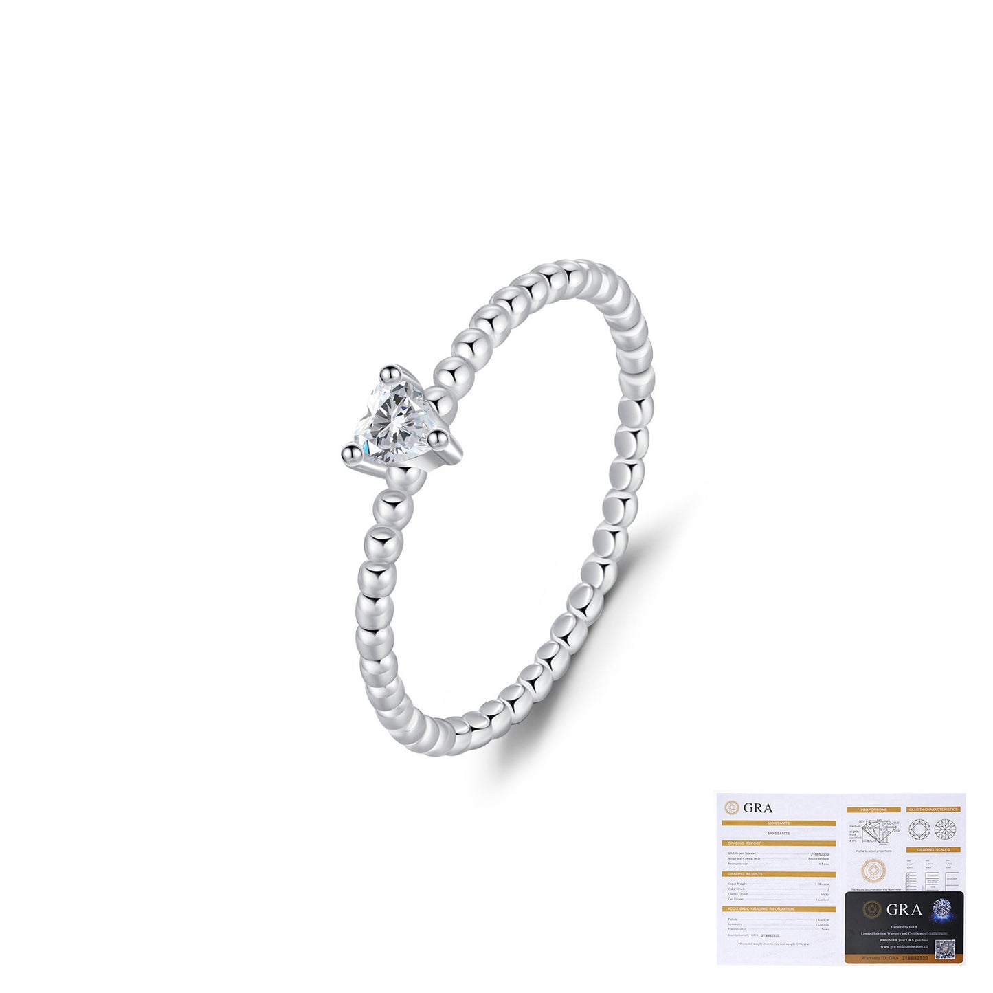 Sterling Silver Heart Moissanite Ring