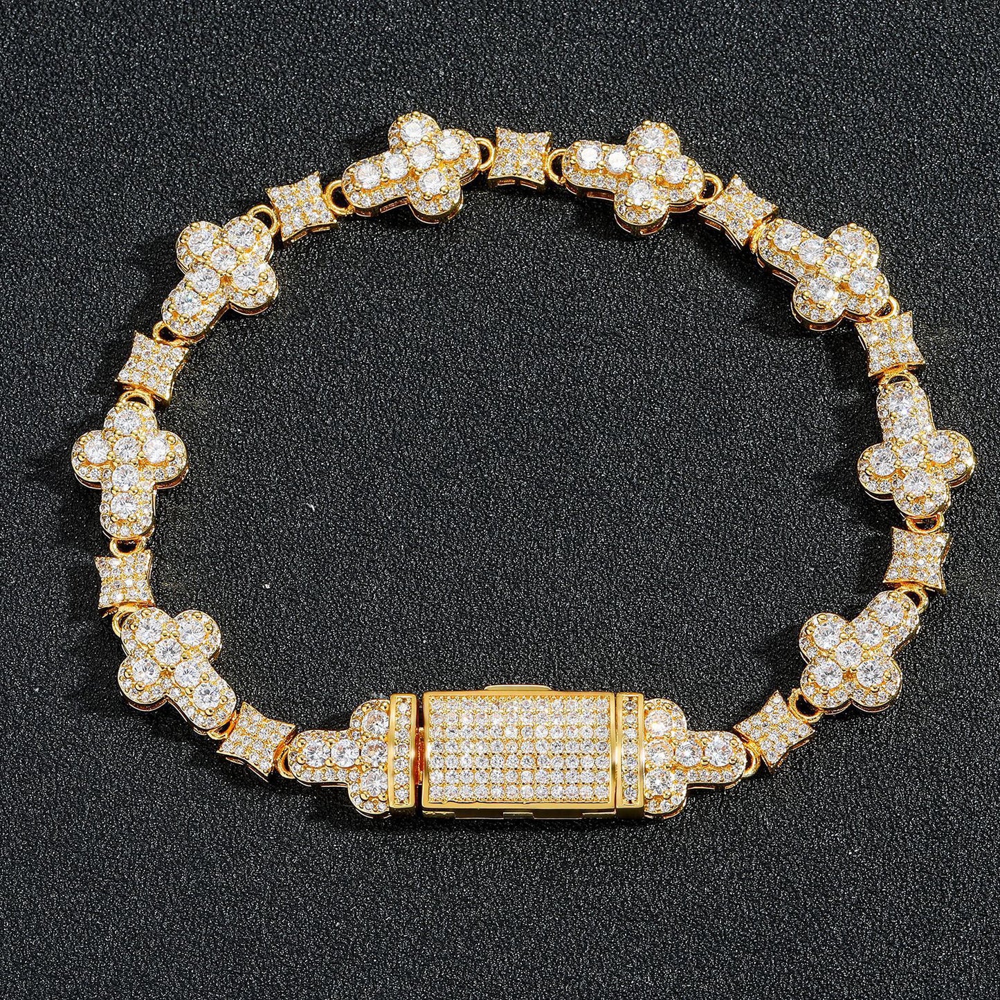 Cross Flower Hip Hop Zircon Bracelet