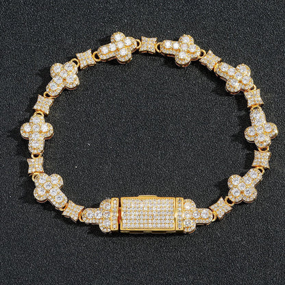 Cross Flower Hip Hop Zircon Bracelet