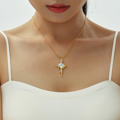 18k Gold Plated Cross Gemstone Necklace