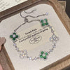Mother-Of-Pearl Four-Leaf Clover Bracelet - Silver + Green Flowers