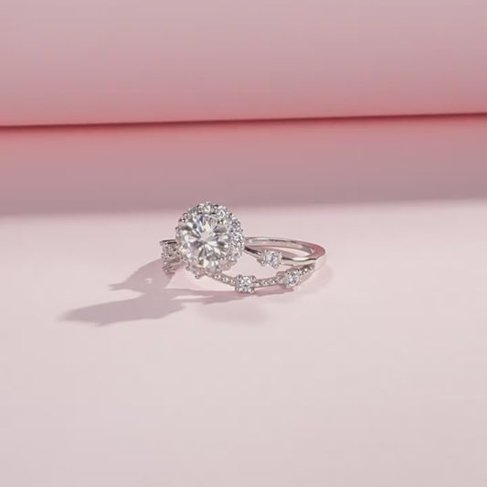 Flower Branch Sterling Silver Moissanite Ring