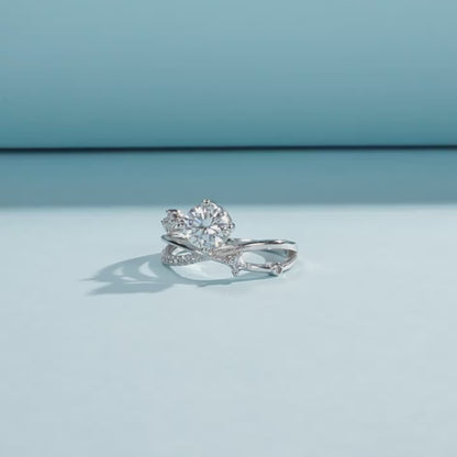 Flower Branch Sterling Silver Moissanite Ring